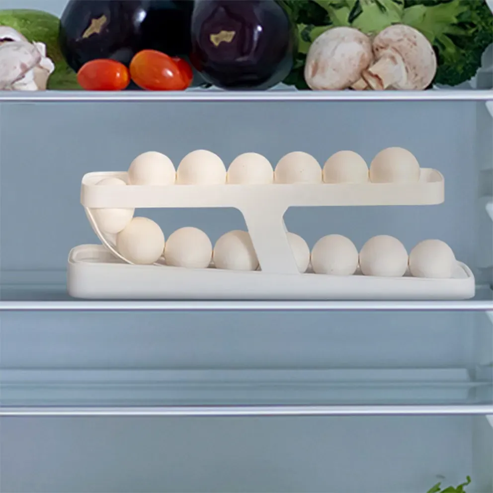 Titan Space-Saving Two-Tier Rolling 14-Egg Storage Dispenser & Organizer