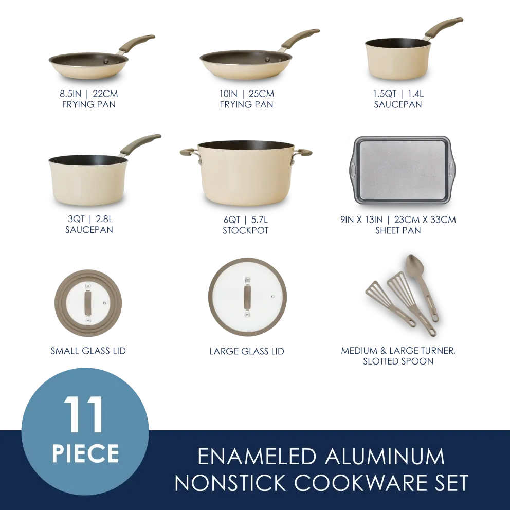 Rachael Ray Cook & Create 11-Piece Enameled Aluminum Cookware Set