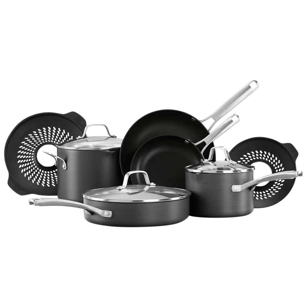 Calphalon Classic 10-Piece Hard-Anodized Cookware Set with No-Boil-Over Inserts