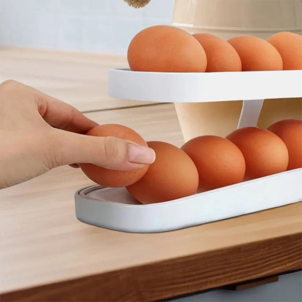 Titan Space-Saving Two-Tier Rolling 14-Egg Storage Dispenser &amp; Organizer