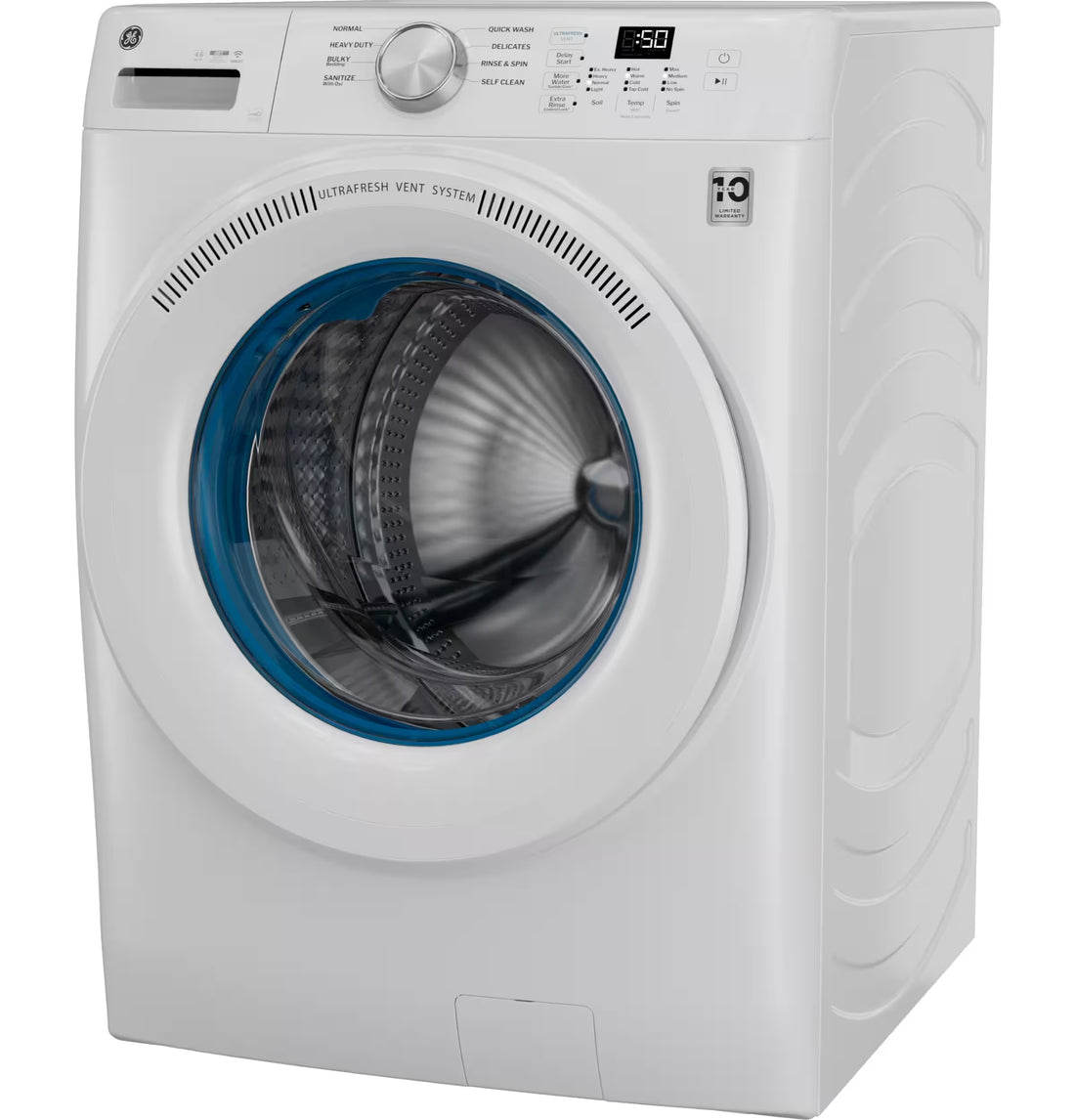 GE - 4.6 Cu. Ft. High-Efficiency Stackable Smart Front Load Washer with Odorblock UltraFresh Vent System - White