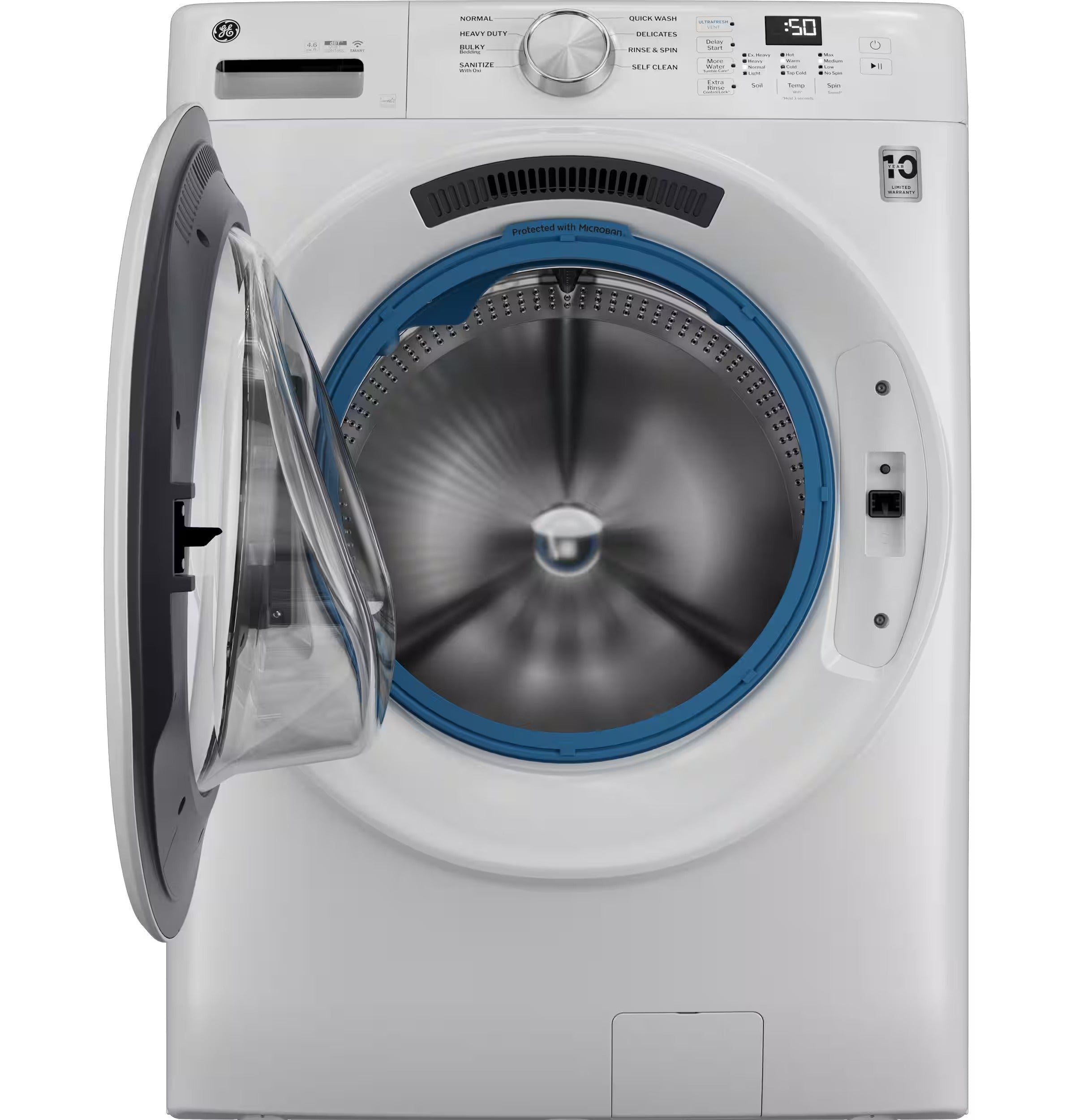GE - 4.6 Cu. Ft. High-Efficiency Stackable Smart Front Load Washer with Odorblock UltraFresh Vent System - White