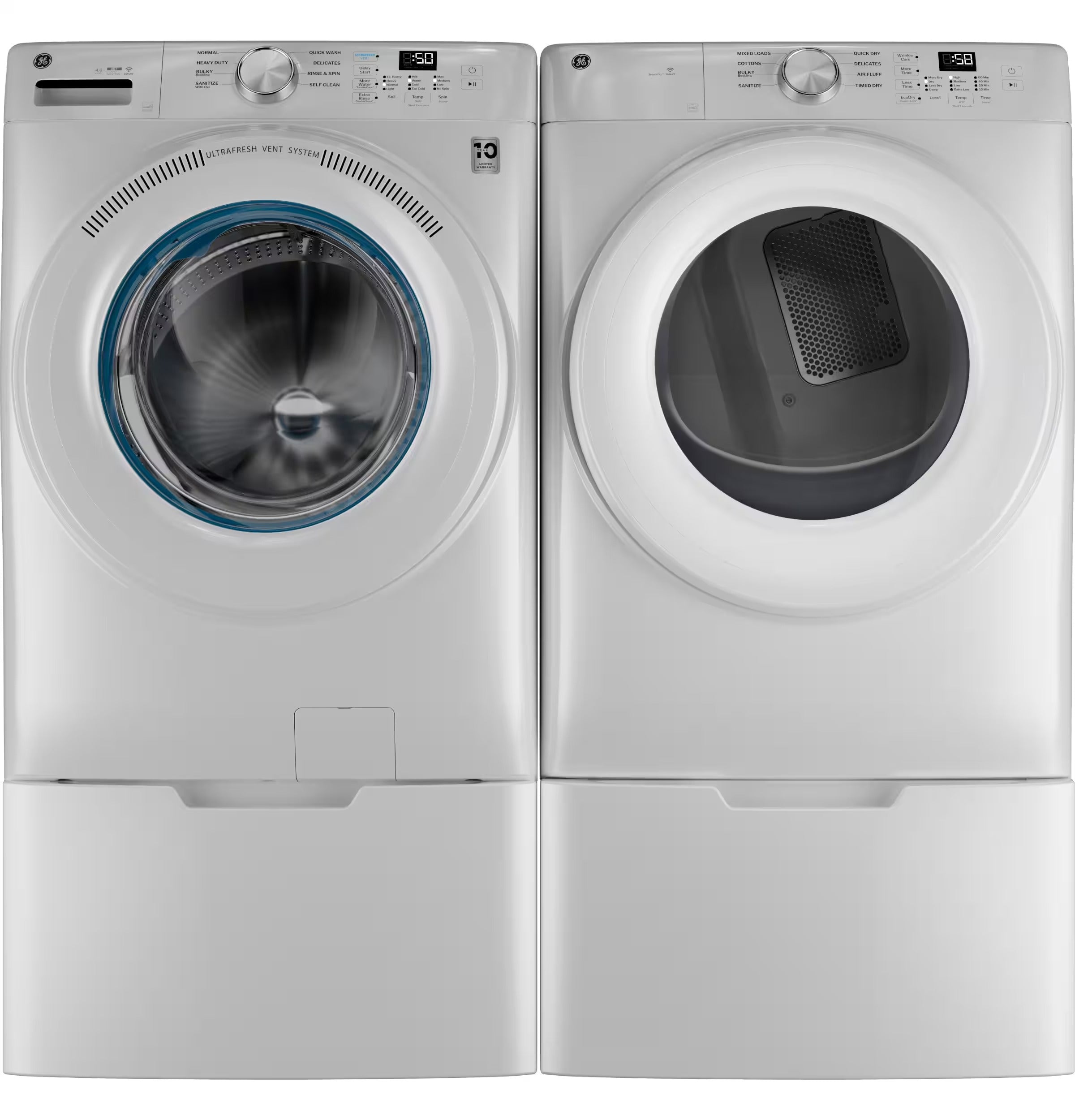 GE - 4.6 Cu. Ft. High-Efficiency Stackable Smart Front Load Washer with Odorblock UltraFresh Vent System - White