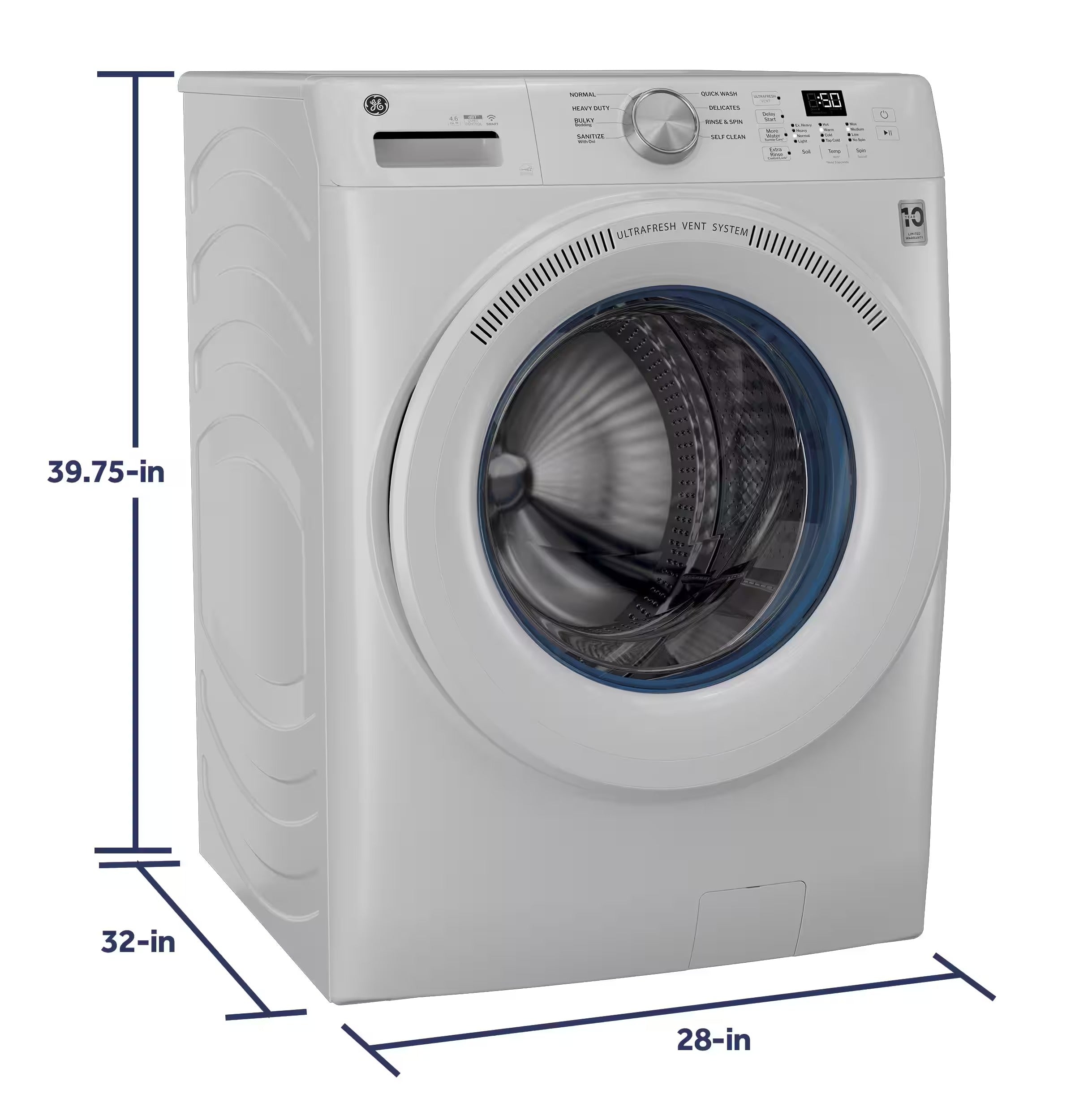 GE - 4.6 Cu. Ft. High-Efficiency Stackable Smart Front Load Washer with Odorblock UltraFresh Vent System - White